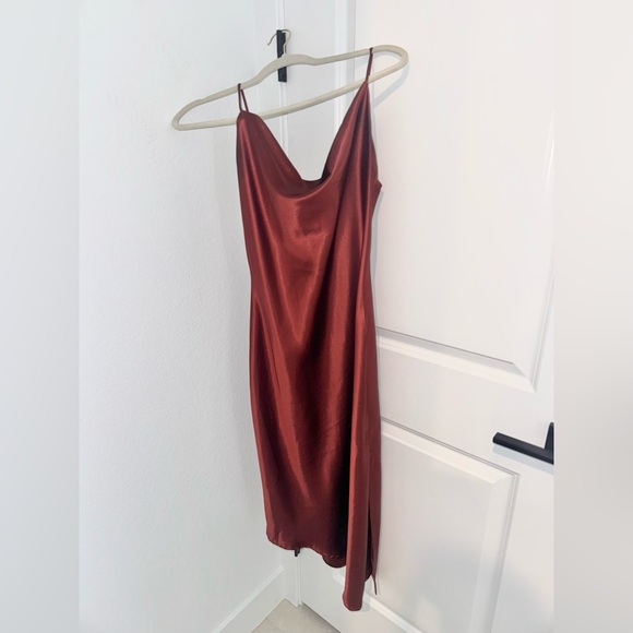 Petal & Pup Rust Satin Midi Dress - Picture 4 of 4